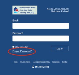 Retrieve password on PHCAST Instructure