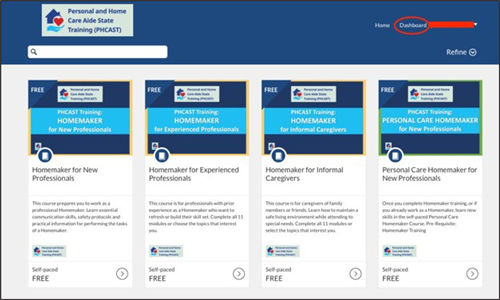 PHCAST Instructure dashboard